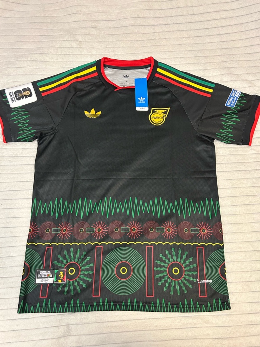 adidas Black Jersey with Red, Green & Yellow Accents